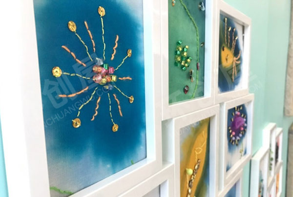 幼儿园走廊刺绣特色课程墙面展示图片