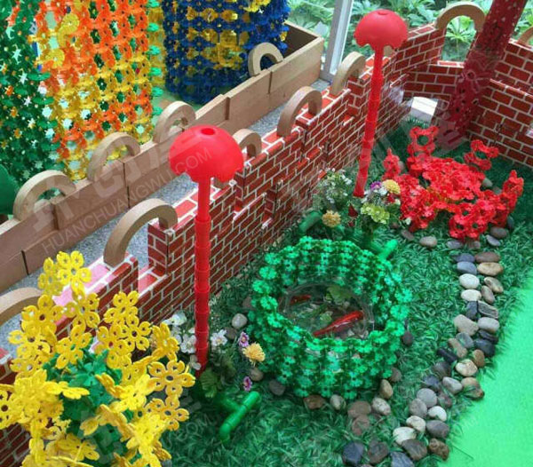 幼儿园建构区雪花片搭建开元寺作品展示图片
