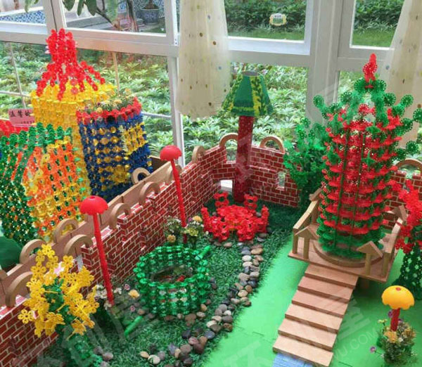 幼儿园建构区雪花片搭建开元寺作品展示图片