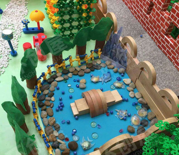 幼儿园建构区雪花片搭建开元寺作品展示图片