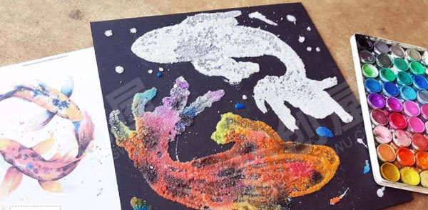 幼儿园美工区中秋胶水锦鲤画图片