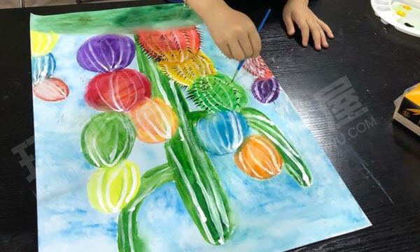 幼儿园仙人球水彩画图片