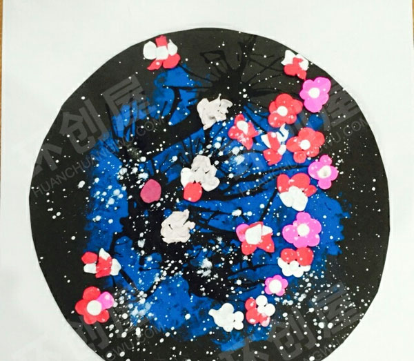 幼儿园美工区水粉画桃花朵朵开图片