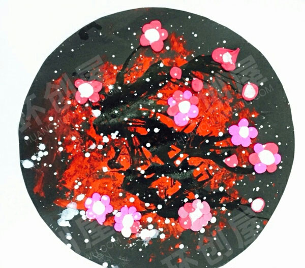 幼儿园美工区水粉画桃花朵朵开图片