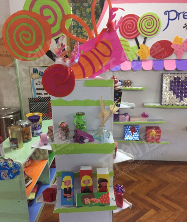 幼儿园角色区糖果店礼物店纸皮DIY图片