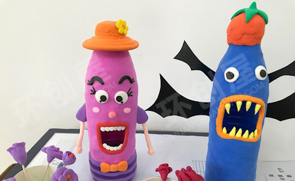 幼儿园废旧塑料瓶和黏土的结合作品展示图片