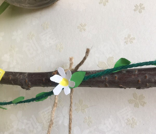 幼儿园棉麻线绳植物作品墙面布置图片