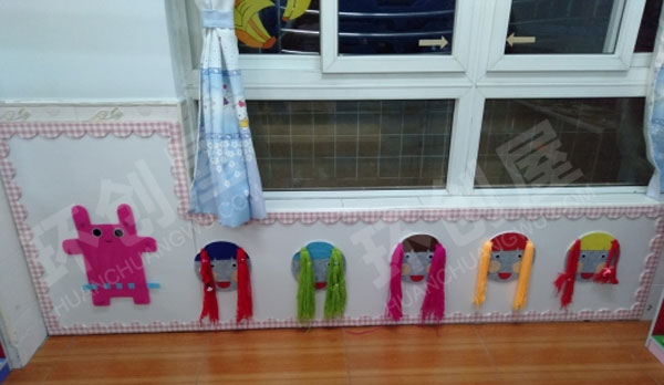 幼儿园各区卡通作品墙面布置图片