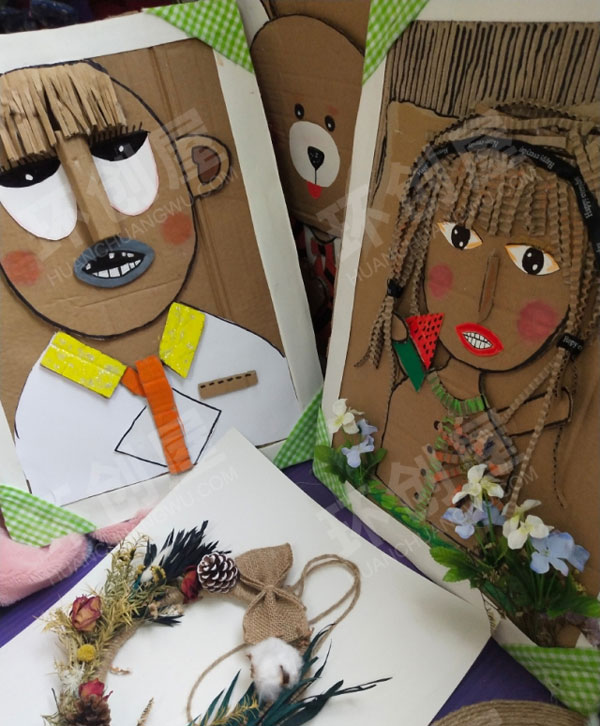 幼儿园美工区废纸盒做的瓦楞画图片