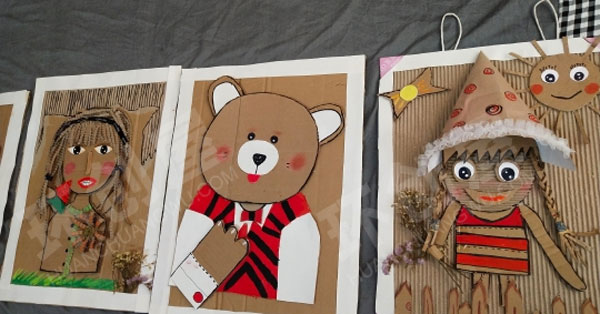 幼儿园美工区废纸盒做的瓦楞画图片