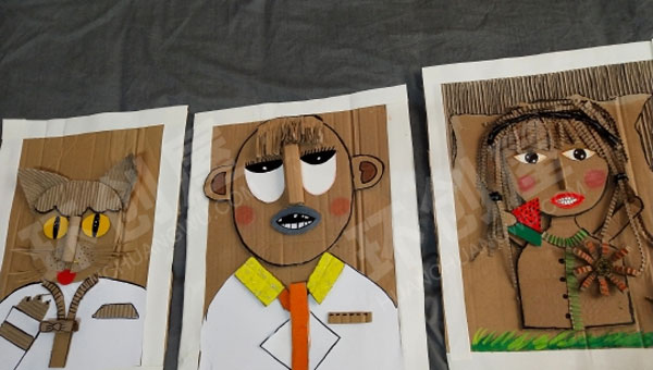 幼儿园美工区废纸盒做的瓦楞画图片