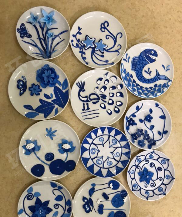 幼儿园美工区粘土青花瓷盘图片