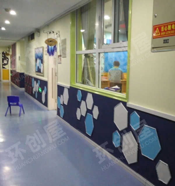 幼儿园蓝色编织主题走廊墙面图片