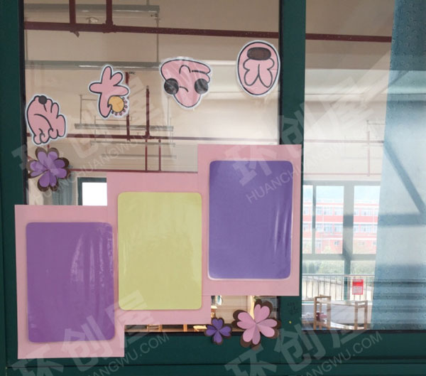 幼儿园梦幻粉色走廊门窗装饰图片