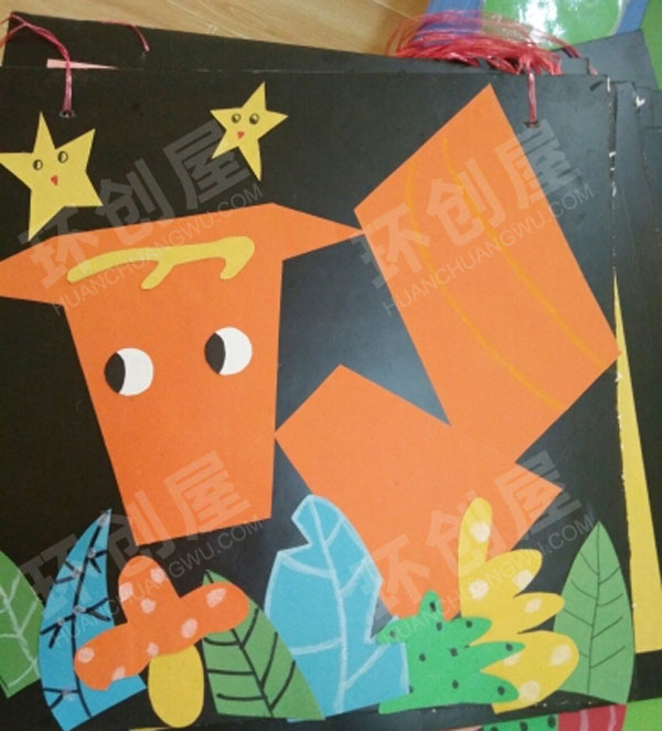 幼儿园卡纸摆拼动物作品展示图片