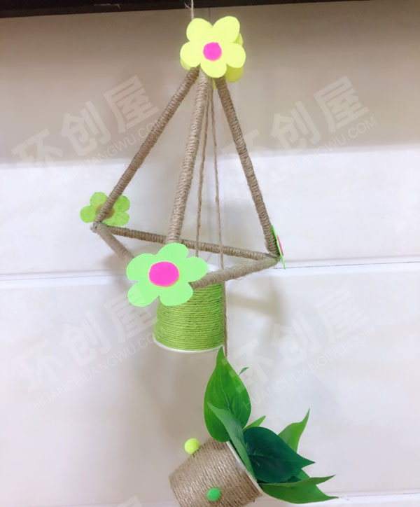 幼儿园废物利用竹筷麻绳吊饰图片
