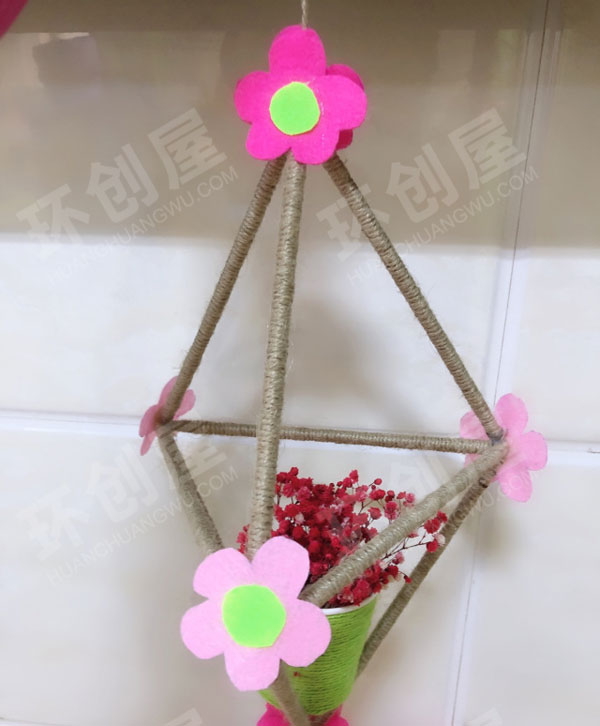 幼儿园废物利用竹筷麻绳吊饰图片