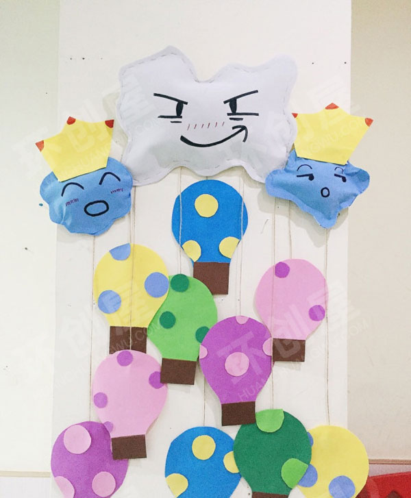 幼儿园彩虹热气球墙面挂饰图片