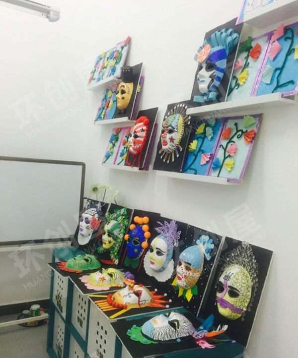 幼儿园墙壁手工面具作品展示图片