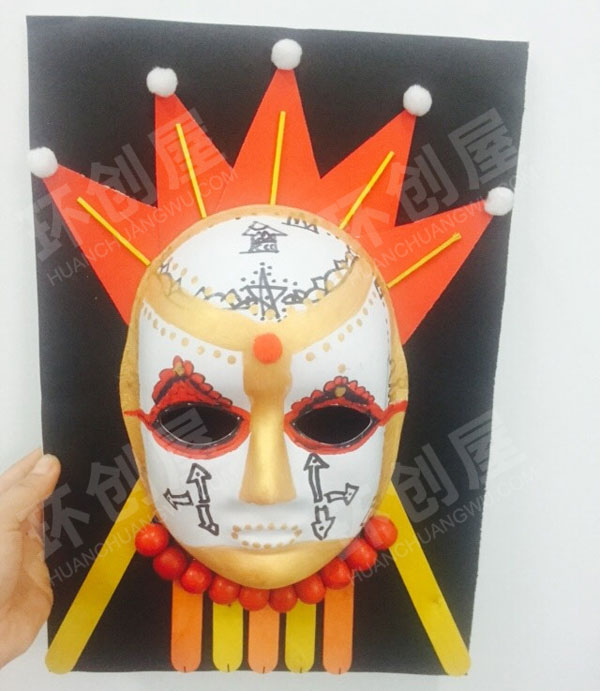 幼儿园墙壁手工面具作品展示图片