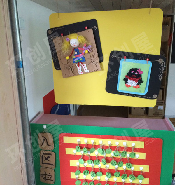 幼儿园废物利用纸主题原木风作品展示图片