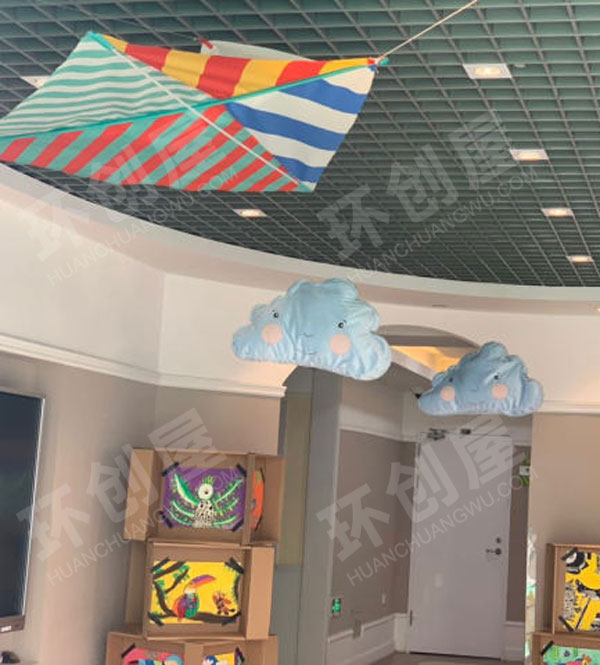 幼儿园废物利用纸箱创意大厅作品展示图片