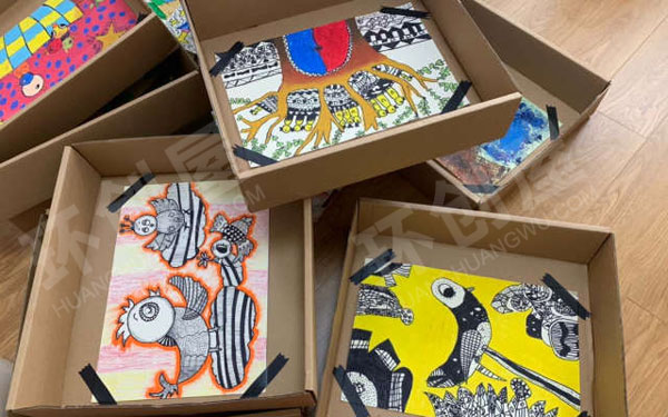 幼儿园废物利用纸箱创意大厅作品展示图片