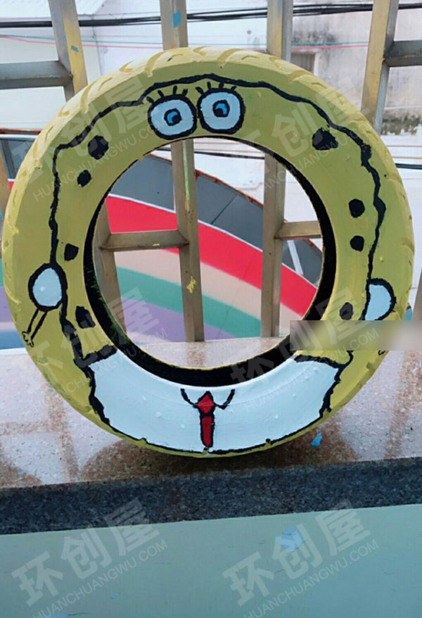 幼儿园户外轮胎海绵宝宝绘画图片