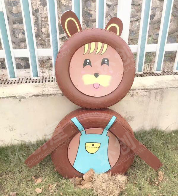 幼儿园户外轮胎做的一批可爱小动物图片