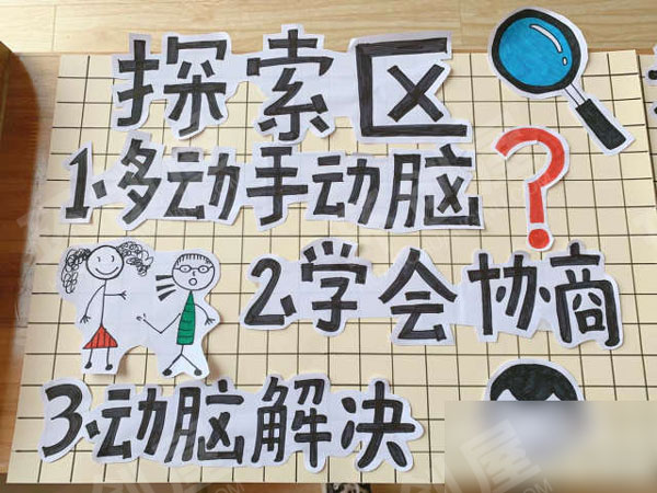 幼儿园简约格子风科学区域牌图片