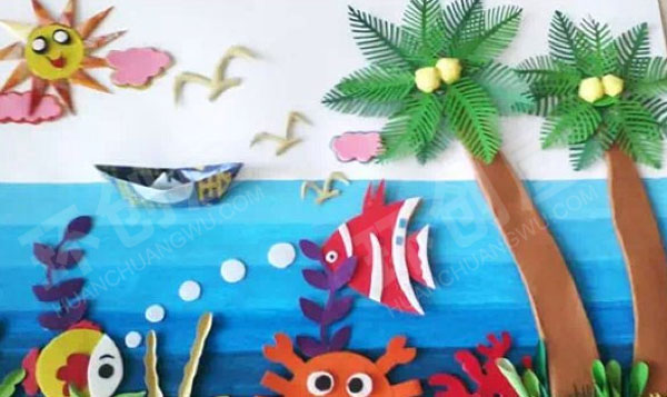 幼儿园海洋风主题墙我在海边图片