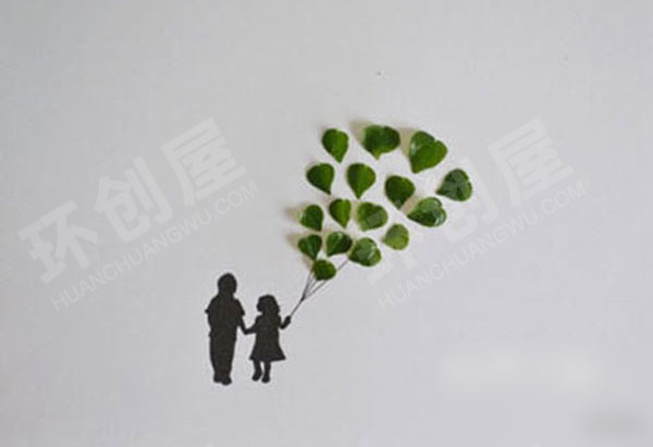 幼儿园简约清新的叶子贴画墙面布置图片