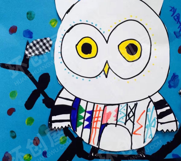 幼儿园猫头鹰线描装饰画作品展示图片