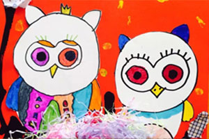 幼儿园猫头鹰线描装饰画作品展示图片9张