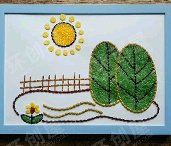 幼儿园美工区五谷杂粮豆子种子粘贴画图片