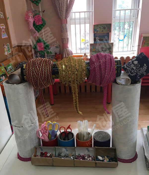 幼儿园废物利用卷纸芯创意墙面布置图片