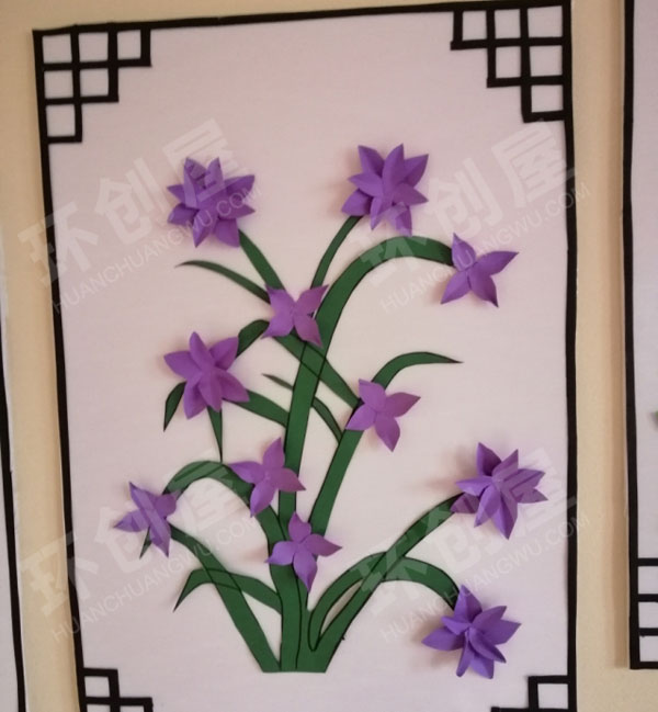 幼儿园墙面布置梅兰竹菊手工画作图片