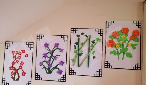 幼儿园墙面布置梅兰竹菊手工画作图片