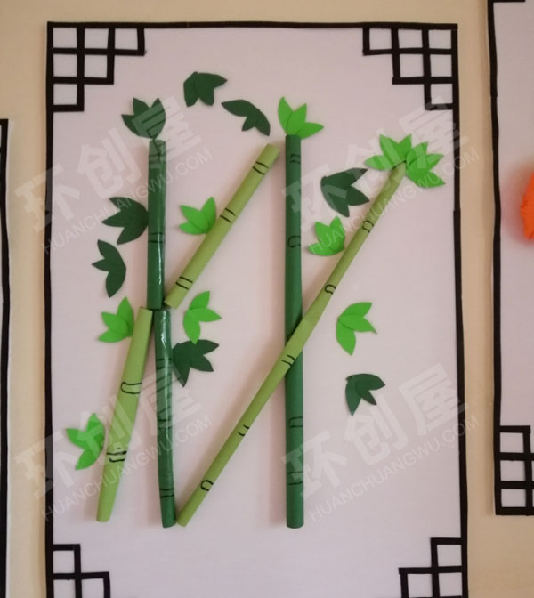 幼儿园墙面布置梅兰竹菊手工画作图片