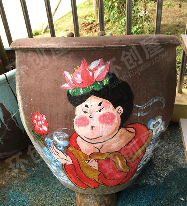 幼儿园户外缸添加装饰图片