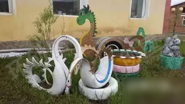 幼儿园户外千奇百怪轮胎画图片