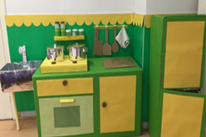 幼儿园角色游戏废物利用纸箱制作厨房图片