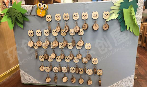 幼儿园森林系猫头鹰墙面布置图片
