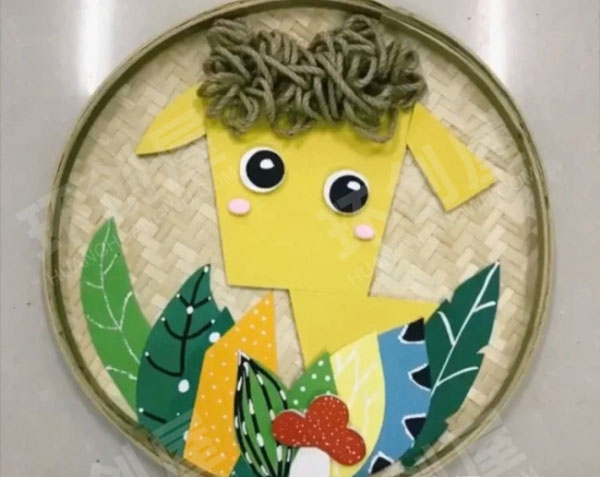 幼儿园手工作竹编动物墙面布置图片