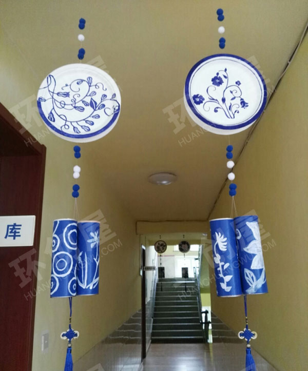 幼儿园青花瓷纸盘画吊饰图片
