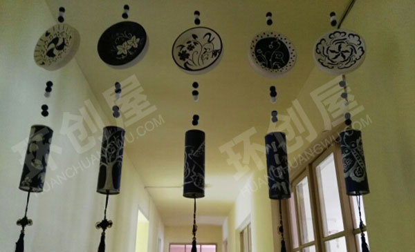 幼儿园青花瓷纸盘画吊饰图片
