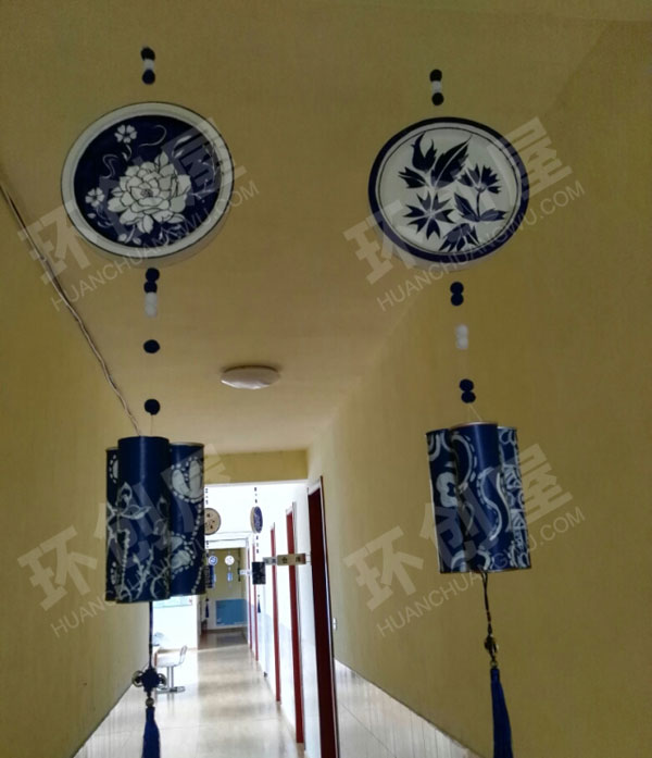 幼儿园青花瓷纸盘画吊饰图片