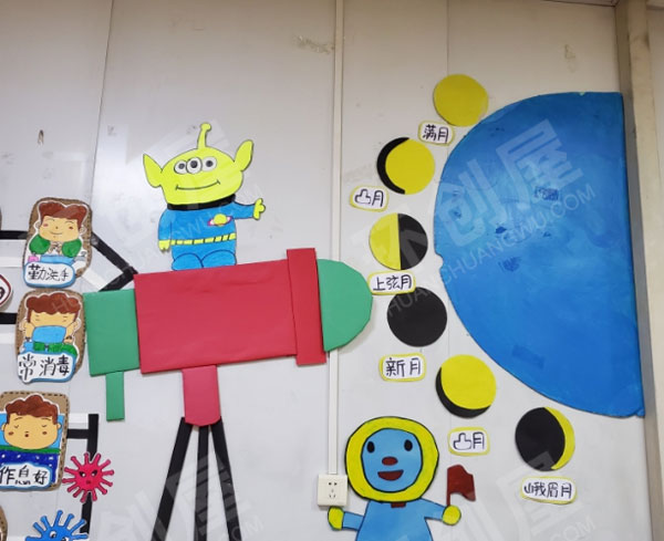 幼儿园宇宙太空门窗环创图片