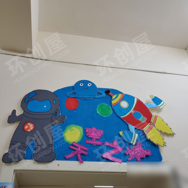 幼儿园宇宙太空门窗环创图片