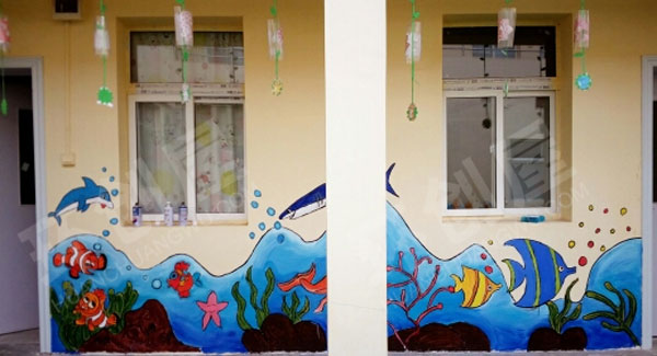 幼儿园户外墙面彩绘海底世界图片